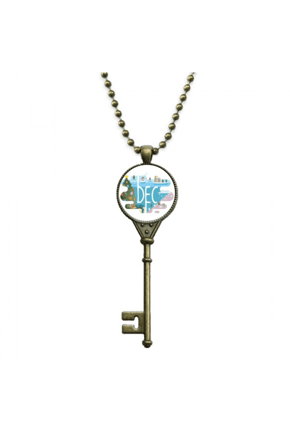 december month season illustration key necklace pendant tray embellished chain