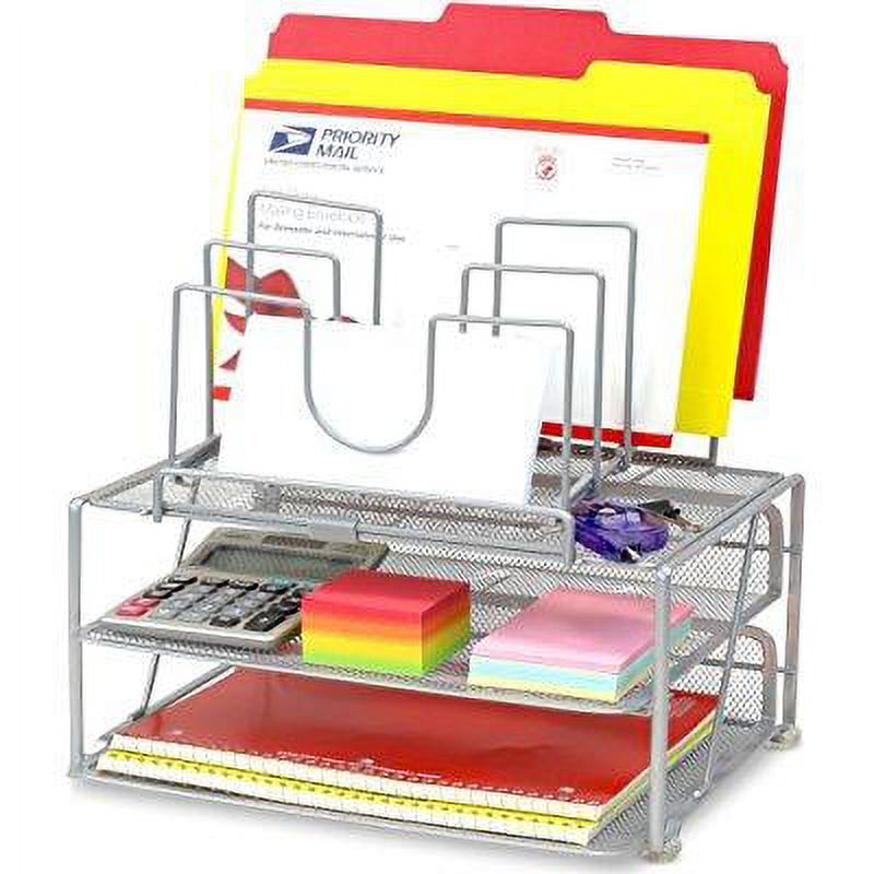 LMZAPET Wood & Metal Mesh Desk Organizer - Sturdy File Holder With Comfort Grip Handle For Office, Home, School Supplies - View #9