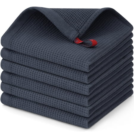 decorUhome 100% Cotton Dish Cloth, Waffle Weave Soft Ultra Absorbent Dish Towels Quick Drying Dishcloths for Washing Dishes 12x12 Inches, 6-Pack,Dark Grey