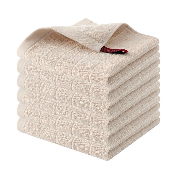 decorUhome 100% Cotton Terry Kitchen Dish Cloths, Ultra Soft and Absorbent Dish Towels for Kitchen, Perfect for Drying and Washing Dishes, 6 Pack, 12 x 12 Inches, Beige
