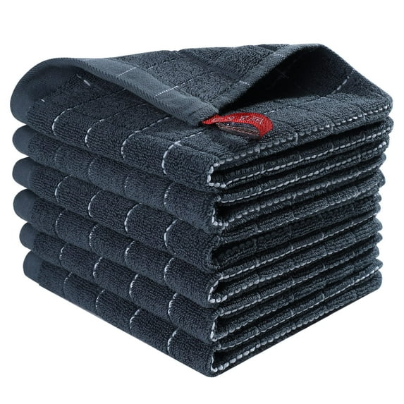 decorUhome 100% Cotton Terry Kitchen Dish Cloths, Ultra Soft and Absorbent Dish Towels for Kitchen, Perfect for Drying and Washing Dishes, 6 Pack, 12 x 12 Inches, Dark Grey