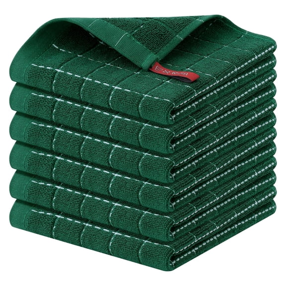 decorUhome 100% Cotton Terry Kitchen Dish Cloths, Ultra Soft and Absorbent Dish Towels for Kitchen, Perfect for Drying and Washing Dishes, 6 Pack, 12 x 12 Inches, Dark Green