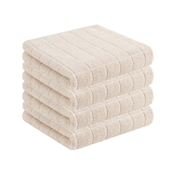 decorUhome 100% Cotton Terry Kitchen Towels(Beige, 13 x 28 inches), Checkered Designed, Soft and Super Absorbent Dish Towels, 4 Pack