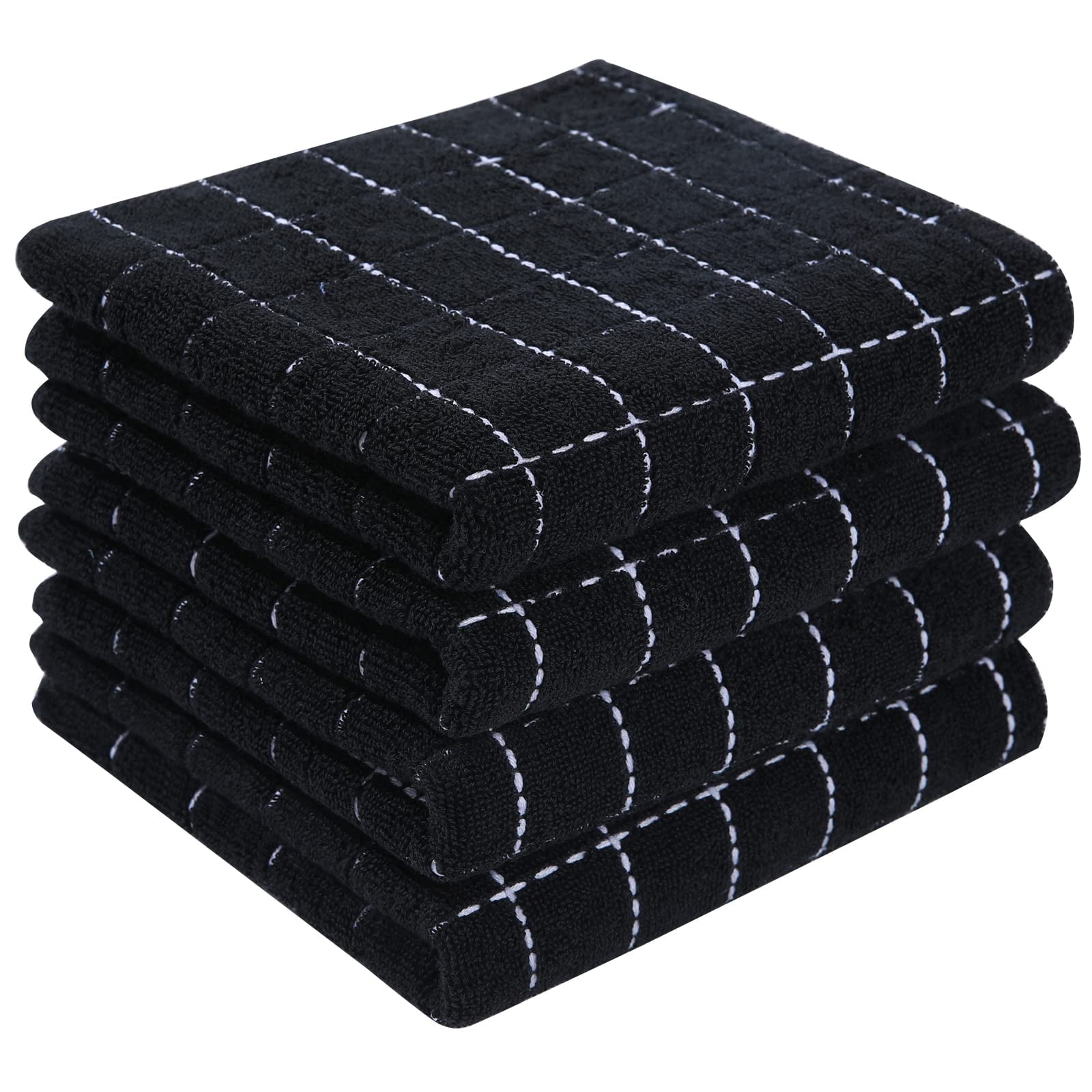 Black Checkered Cotton Terry Kitchen Towels Set, 13 x 28 inches