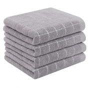 decorUhome 100% Cotton Terry Kitchen Towels(Light Grey, 13 x 28 inches), Checkered Designed, Soft and Super Absorbent Dish Towels, 4 Pack
