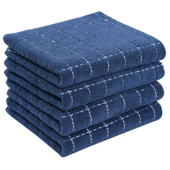decorUhome 100% Cotton Terry Kitchen Towels(Navy Blue, 13 x 28 inches), Checkered Designed, Soft and Super Absorbent Dish Towels, 4 Pack