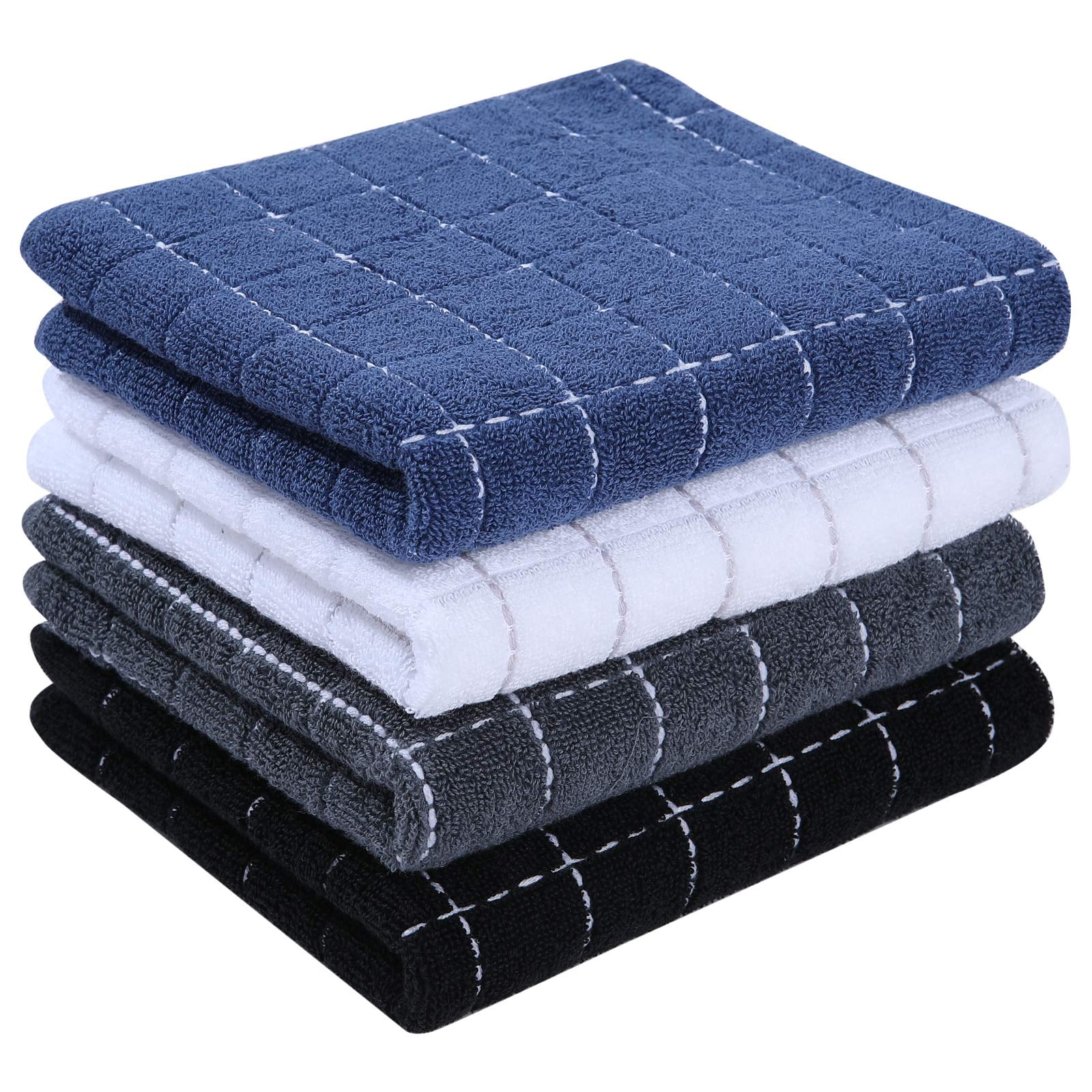 decorUhome 100 Cotton Terry Kitchen Towels, Soft and Super Absorbent Dish Towels, 4 Pack, 13 x