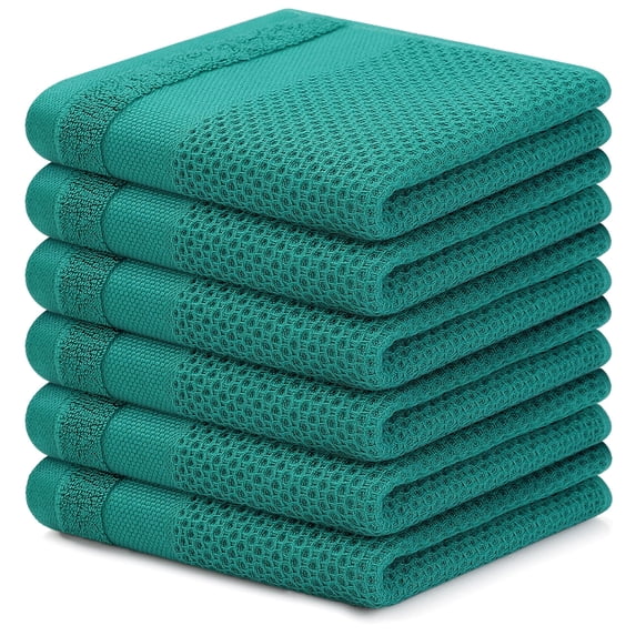 decorUhome 100% Cotton Waffle Weave Dish Cloths, 6 Pack - 12 x 12 Inches, Super Soft Absorbent Quick Drying Dish Towels, Green