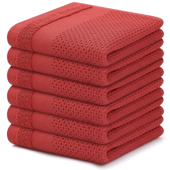 decorUhome 100% Cotton Waffle Weave Dish Cloths, 6 Pack - 12 x 12 Inches, Super Soft Absorbent Quick Drying Dish Towels, Red