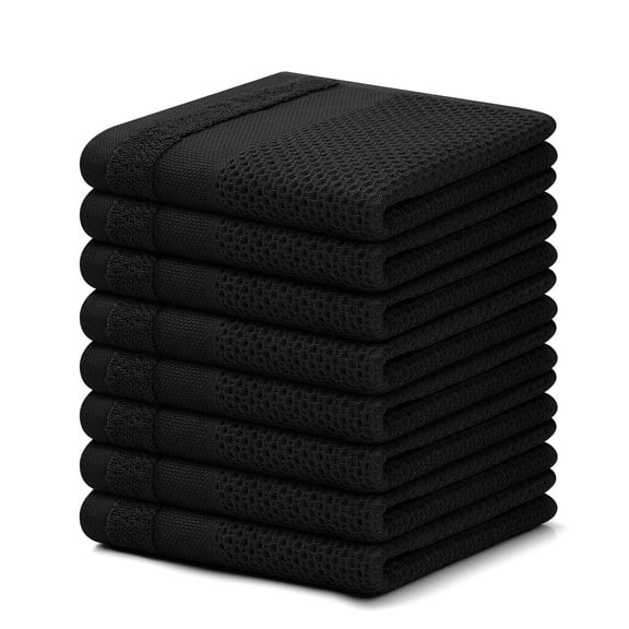 decorUhome 100% Cotton Waffle Weave Dish Cloths, 8 Pack - 12 x 12 Inches, Super Soft Absorbent Quick Drying Dish Towels, Black