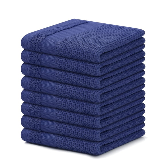 decorUhome 100% Cotton Waffle Weave Dish Cloths, 8 Pack - 12 x 12 Inches, Super Soft Absorbent Quick Drying Dish Towels, Navy Blue