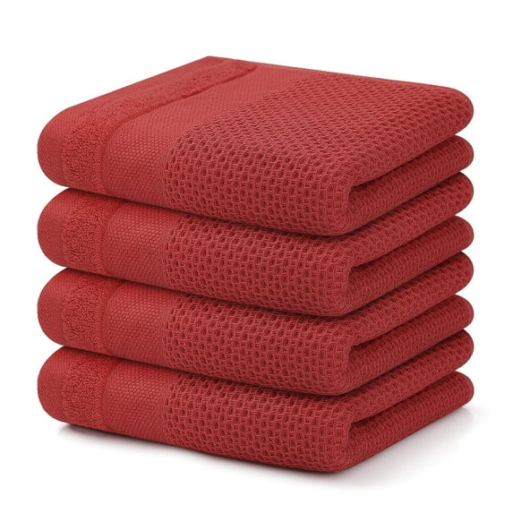 decorUhome 100% Cotton Waffle Weave Dish Cloths, 8 Pack - 12 x 12 Inches, Super Soft Absorbent Quick Drying Dish Towels, Red