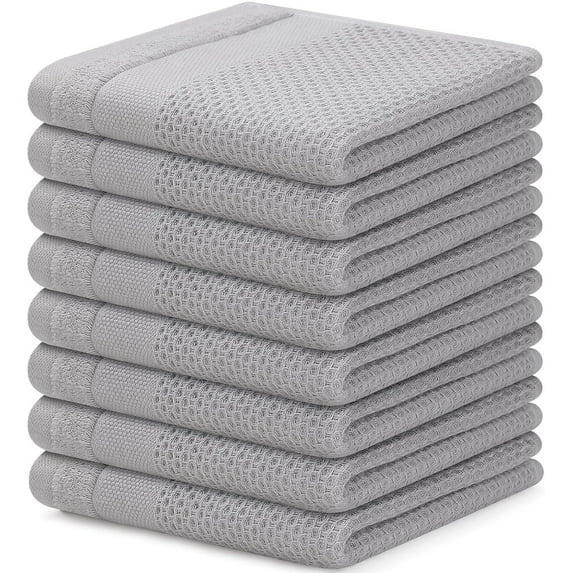 decorUhome 100% Cotton Waffle Weave Kitchen Towels, 4 Pack - 13 x 28 Inches, Super Soft Absorbent Quick Drying Dish Towels, Light Grey