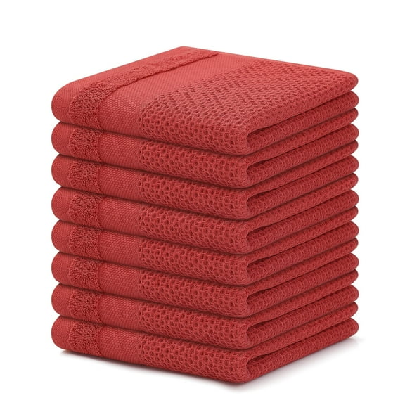 decorUhome 100% Cotton Waffle Weave Kitchen Towels, 4 Pack - 13 x 28 Inches, Super Soft Absorbent Quick Drying Dish Towels, Red