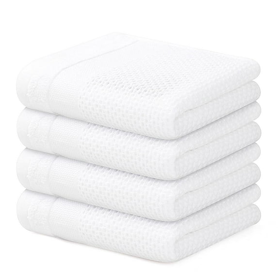 decorUhome 100% Cotton Waffle Weave Kitchen Towels, 4 Pack - 13 x 28 Inches, Super Soft Absorbent Quick Drying Dish Towels, White