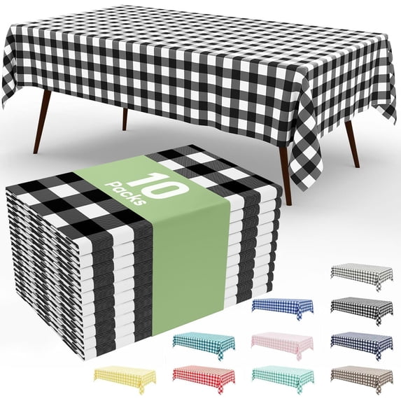 decorUhome 10Pcs Disposable Tablecloth for Rectangular Table, 54x108 Inch Black and White Checkered Table cover for Party, Birthday, Picnic