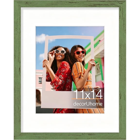 decorUhome 11x14 Matted to 8x10 Picture Frame, Photo Frame for Wall Mounting,Rustic Green