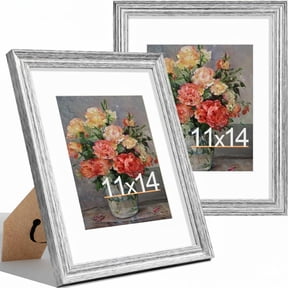 decorUhome 11x14 Picture Frames Set of 2, Display 8x10 Pictures with Mat or 11x14 without Mat, Wall and Tabletop Display Photo Frames, Silver