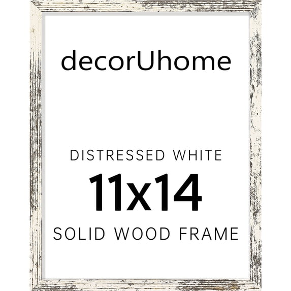 decorUhome 11x14 Solid Wood Picture Frame, Display 8x10 Pictures with Mat or 11x14 without Mat, Photo Frame for Home Decor, Distressed White