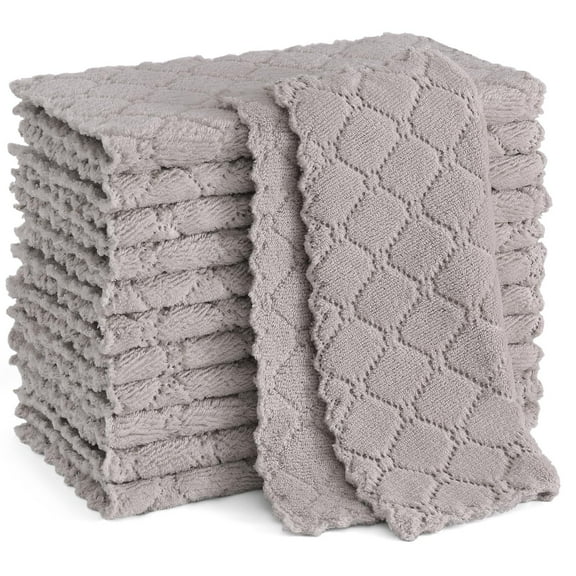 decorUhome 12 Pack 10" x 10" Kitchen Dish Cloths, Super Soft and Absorbent Coral Velvet Dish Towels, Non-Stick Oil Quick Drying Dishcloths, Grey