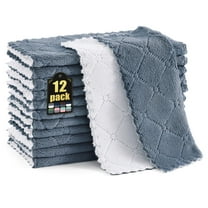 decorUhome 12 Pack Kitchen Dish Towels 10" x 10", Super Soft and Absorbent Dish Cloths, Dark Grey & White