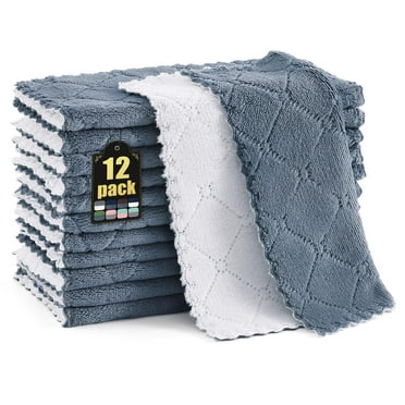 decorUhome 12 Pack Kitchen Dish Towels 10" x 10", Super Soft and Absorbent Dish Cloths, Dark Grey & White