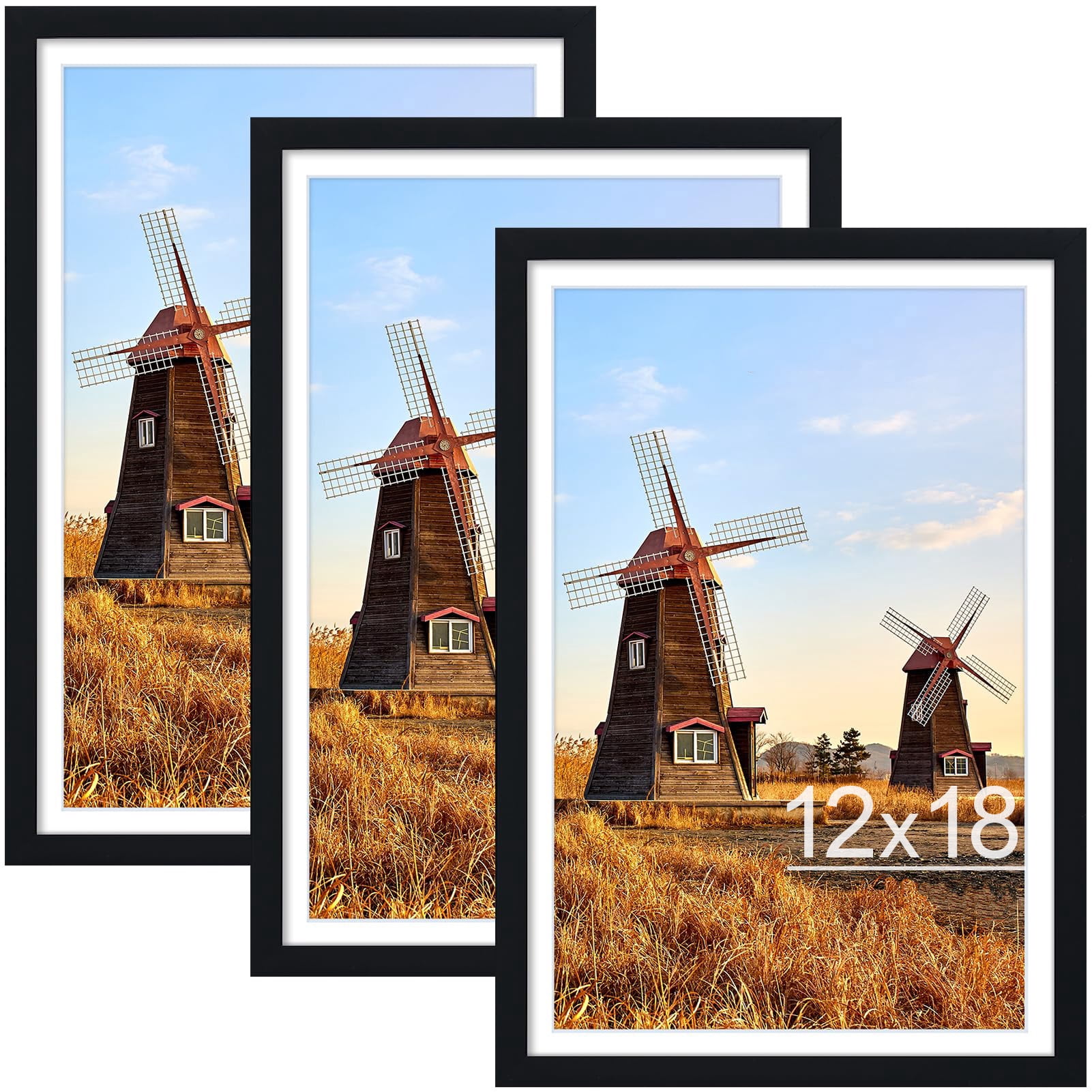 decorUhome 12x18 Picture Frame with Plexiglass Set of 3 - Large Black ...