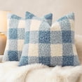 thumbnail image 1 of decorUhome 16x16 Inch Pack of 2 Boho Plaid Textured Pillow Covers for Couch Sofa Bedroom, Farmhouse Neutral Pillowcases for Home Decor, Dusty Blue, 1 of 9