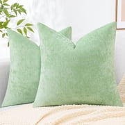 decorUhome 16x16 Set of 2 Throw Pillow Covers, Decorative Soft Chenille Pillow Covers for Couch, Sage Green