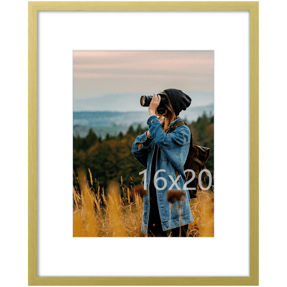 decorUhome 16x20 Picture Frame for Wall, Plexiglass, Displays Poster 11x14 with Mat or 16x20 without Mat, PVC Frame Material, Horizontal or Vertical Hanging, Gold