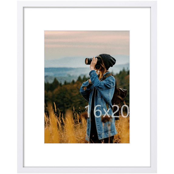 decorUhome 16x20 Picture Frame for Wall, Plexiglass, Displays Poster 11x14 with Mat or 16x20 without Mat, PVC Frame Material, Horizontal or Vertical Hanging, White