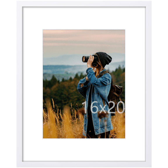decorUhome 16x20 Picture Frame for Wall, Plexiglass, Displays Poster 11x14 with Mat or 16x20 without Mat, PVC Frame Material, Horizontal or Vertical Hanging, White