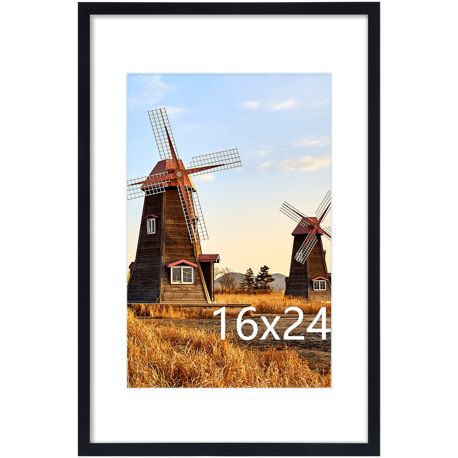 decorUhome 16x24 Picture Frame with Plexiglass - Large Black Poster Frame for Wall Display - Includes 12x18 Mat, Made of Durable PVC Design