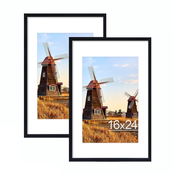 decorUhome 16x24 Picture Frame with Plexiglass Set of 2 - Large Black Poster Frame for Wall Display - Includes 12x18 Mat, Made of Durable PVC Design