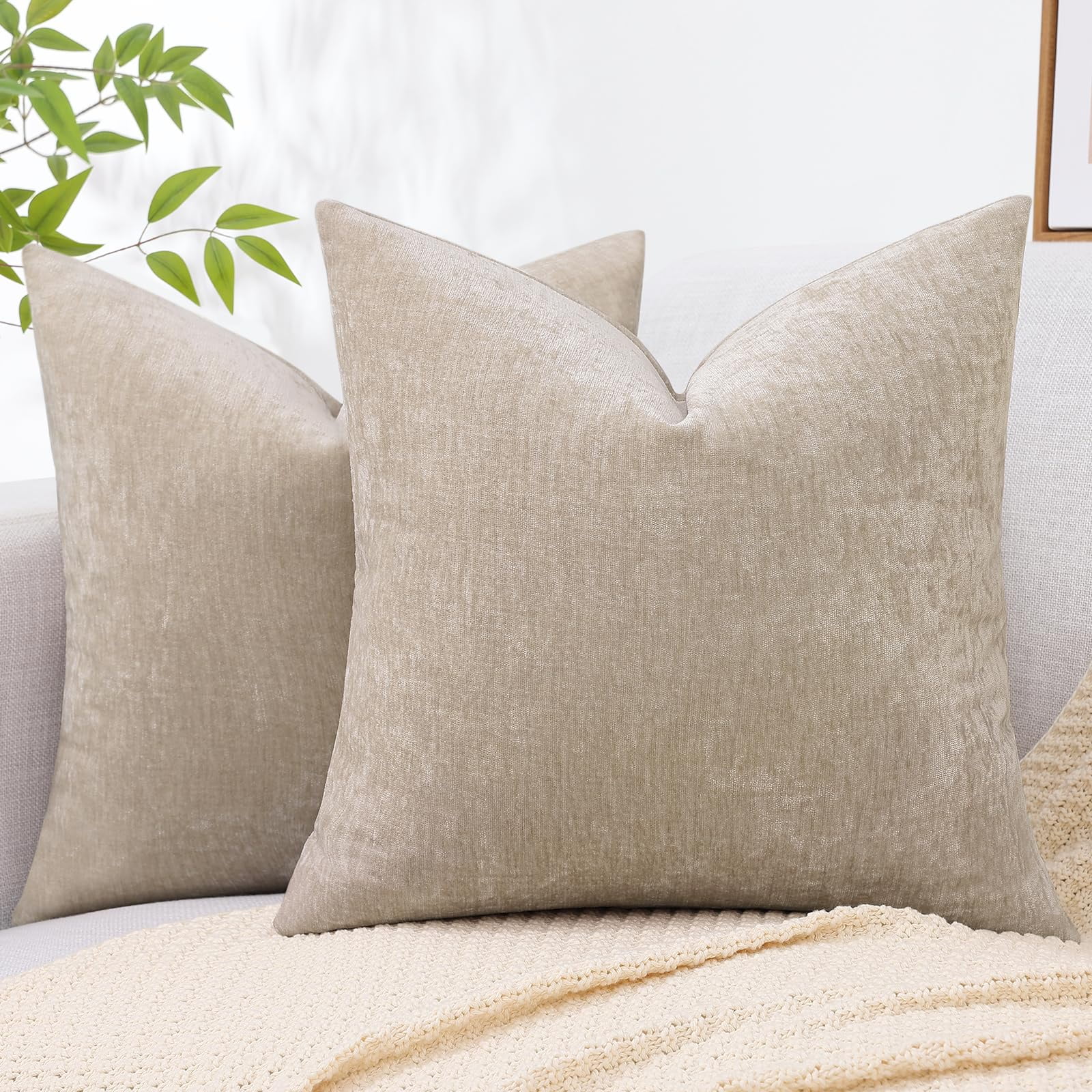 decorUhome 18x18 Set of 2 Throw Pillow Covers, Decorative Soft Chenille Pillow Covers for Couch, Bleached Sand - Walmart.com