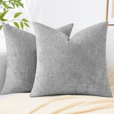 decorUhome 18x18 Set of 2 Throw Pillow Covers, Decorative Soft Chenille Pillow Covers for Couch, Ultimate Gray