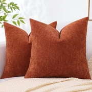 decorUhome 20x20 Set of 2 Throw Pillow Covers, Decorative Soft Chenille Pillow Covers for Couch, Rust