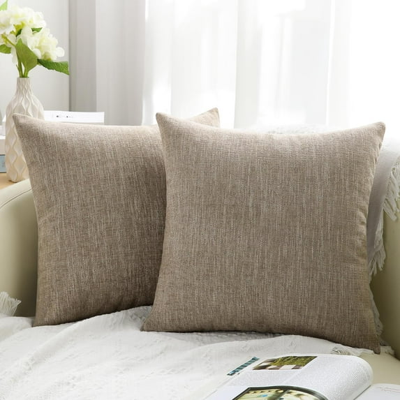 decorUhome 22x22 Decorative Throw Pillow Covers Set of 2 Chenille Couch Pillow Covers for Sofa Living Room Khaki
