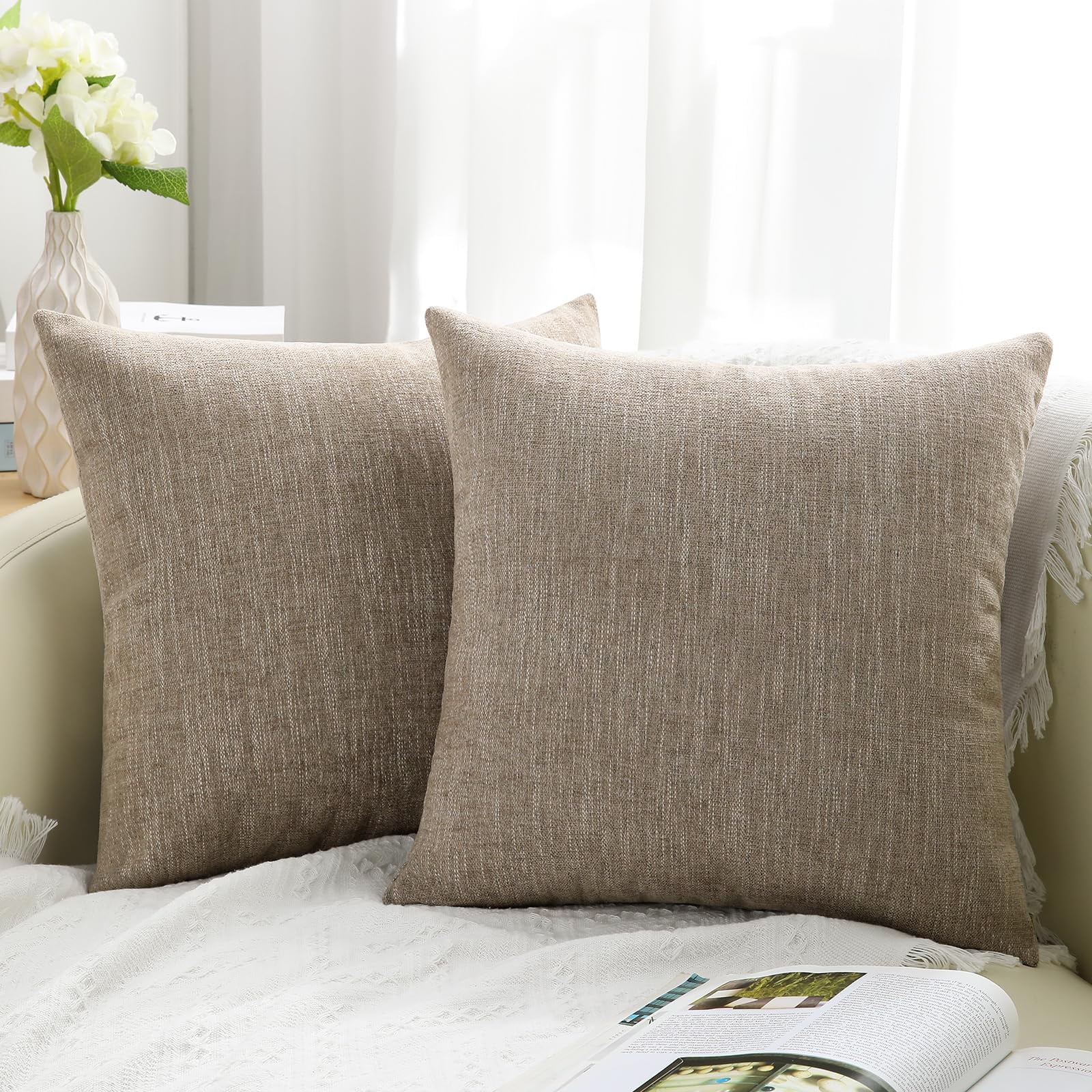 decorUhome 24x24 Decorative Throw Pillow Covers Set of 2 Chenille Couch ...