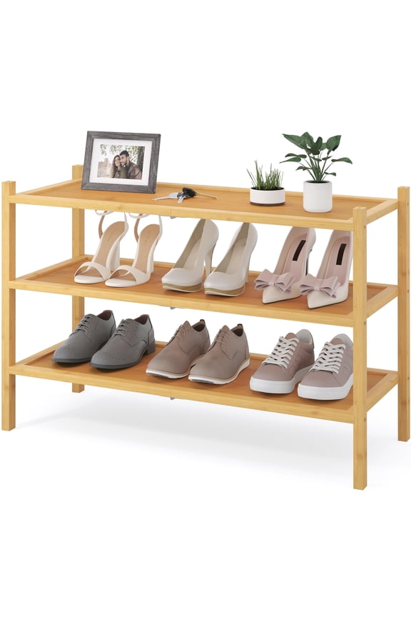 3 Tier Bamboo Shoe Rack , Shoe Shelf for Closet, Shoe Storage Organizer for Entryway, Natural, 26.7" x 11" x 18.3"
