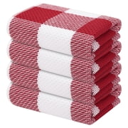 decorUhome 4-pack 100% Cotton Waffle Weave Kitchen Towels, 13x28 Inches, Super Soft and Absorbent Dish Towels, Red & White