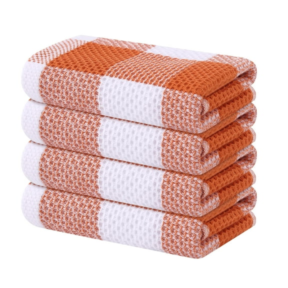 decorUhome 4-pack 100% Cotton Waffle Weave Kitchen Towels, 13x28 Inches, Super Soft and Absorbent Dish Towels, White & Orange