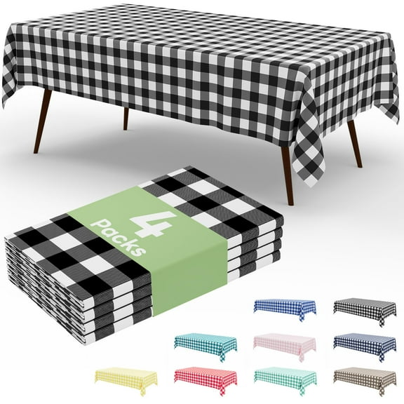 decorUhome 4Pcs Disposable Tablecloth for Rectangular Table, 54x108 Inch Black and White Checkered Table cover for Party, Birthday, Picnic