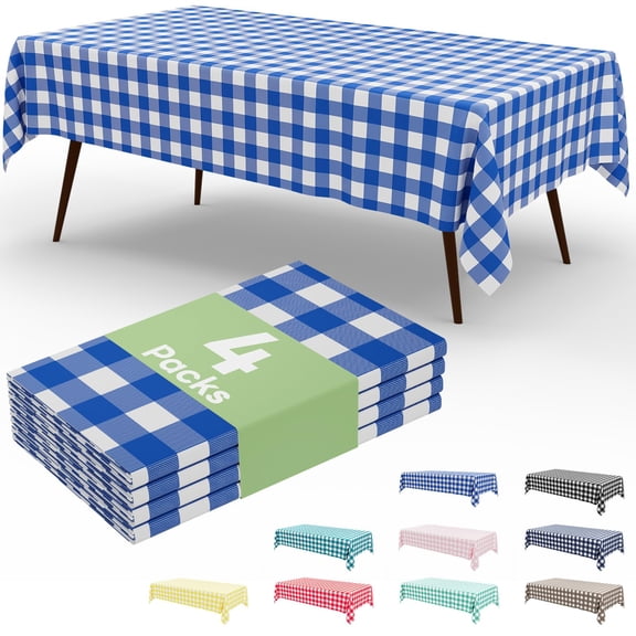 decorUhome 4Pcs Disposable Tablecloth for Rectangular Table, 54x108 Inch Blue and White Checkered Table cover for Party, Birthday, Picnic