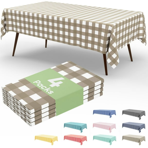 decorUhome 4Pcs Disposable Tablecloth for Rectangular Table, 54x108 Inch Khaki and White Checkered Table cover for Party, Birthday, Picnic