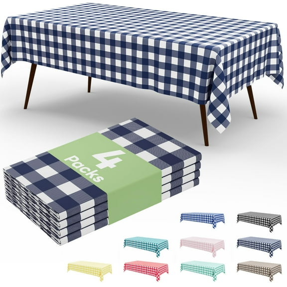 decorUhome 4Pcs Disposable Tablecloth for Rectangular Table, 54x108 Inch Navy and White Checkered Table cover for Party, Birthday, Picnic