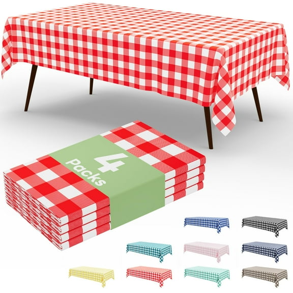 decorUhome 4Pcs Disposable Tablecloth for Rectangular Table, 54x108 Inch Red and White Checkered Table cover for Party, Birthday, Picnic