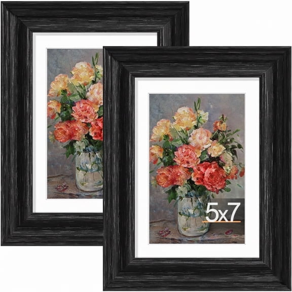 decorUhome 5x7 Picture Frames Set of 2, Display 4x6 Pictures with Mat or 5x7 without Mat, Wall and Tabletop Display Photo Frames, Distressed Black