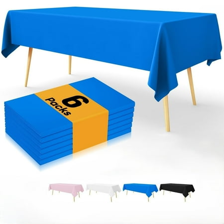 decorUhome 6 Pack Plastic Tablecloths for Rectangle Tables, Blue Disposable Party Table Cloths, 54 x 108 Inch