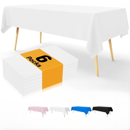 decorUhome 6 Pack Plastic Tablecloths for Rectangle Tables, White Disposable Party Table Cloths, 54 x 108 Inch